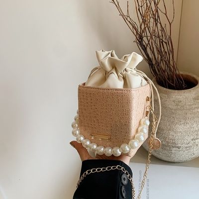 Bolso de bolsillo de color dulce de moda de verano con cadena de perlas Bolso de eslingas para mujeres