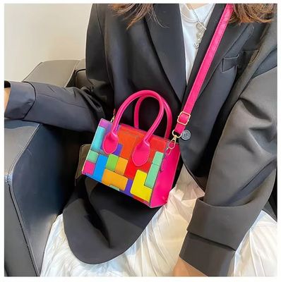 Bolso de hombro de moda para mujeres forma cuadrada pequeña y costuras de dos tonos en todas las estaciones