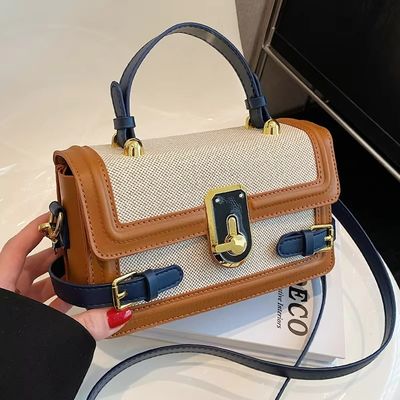 Bolso de mano de cuerpo cruzado de cámara de tela de punto vintage con correa de hombro larga y cierre de cremallera en el verano