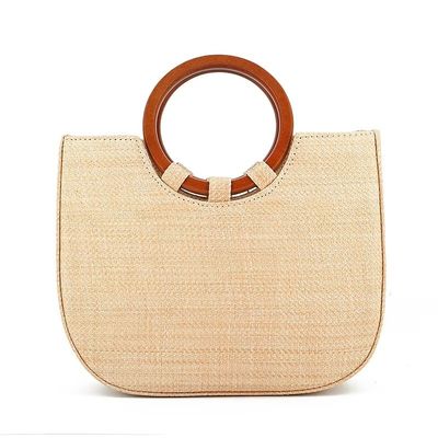 Bolso de mujer tejido con hierba y mango de madera para el ocio con diseños de moda