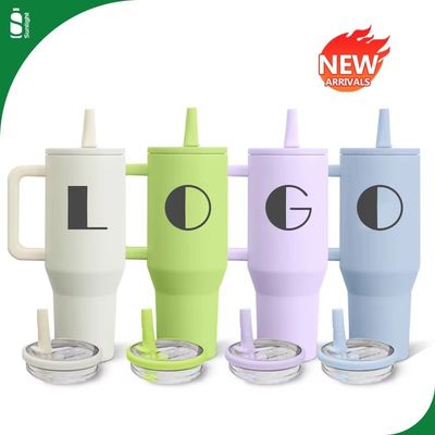 40 oz de acero inoxidable cápsula de viaje de café térmico con mango y flip top tumbler de paja