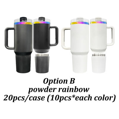 40 oz de regalo mixto para viajes con pasta de macarón blanco negro, polvo de arco iris, recubierto de oro para grabado con láser RTS H2.0
