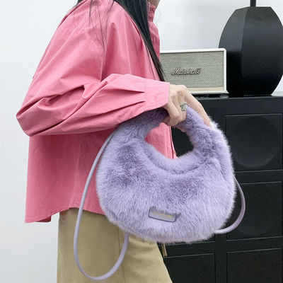 Bolsos de pelo de zorro de color invernal marrón mini bolsos de piel de zorro de cadena larga bolsos de piel peluda para mujeres sofisticadas