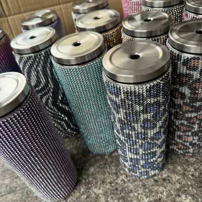 Rhinestone Bling Diamante Brillante Acero inoxidable Tumbler térmico Grande para el café té agua cerveza incluye tapa y paja