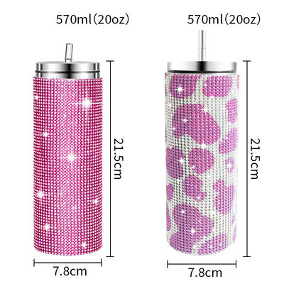 Rhinestone Bling Diamante Brillante Acero inoxidable Tumbler térmico Grande para el café té agua cerveza incluye tapa y paja