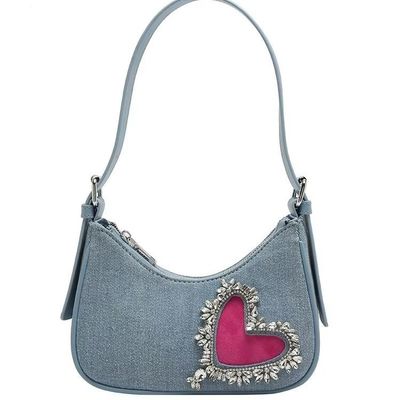 Bolso de moda en forma de corazón de denim para mujeres con manguera única cierre de cremallera Revestimiento de algodón