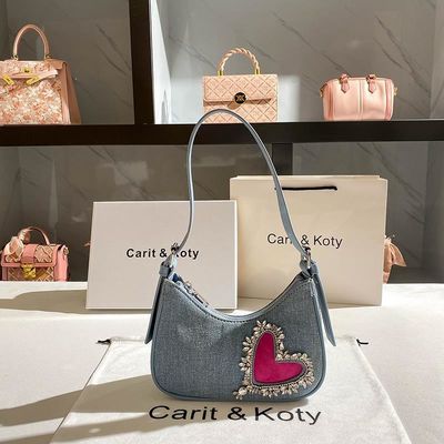 Bolso de moda en forma de corazón de denim para mujeres con manguera única cierre de cremallera Revestimiento de algodón