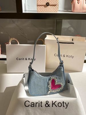 Bolso de moda en forma de corazón de denim para mujeres con manguera única cierre de cremallera Revestimiento de algodón