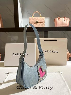 Bolso de moda en forma de corazón de denim para mujeres con manguera única cierre de cremallera Revestimiento de algodón