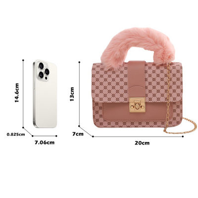 L mini bolsa cuadrada de lana de cordero de invierno y bolsa de mensajería de PU para bolso de mano de moda