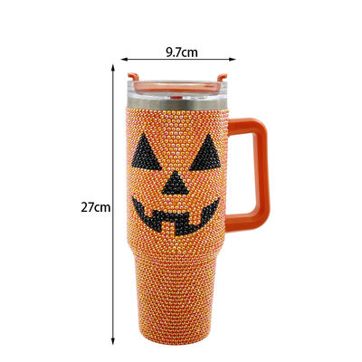 Diseño de Halloween 40oz Rhinestone Tumbler con patrón de calabaza y acero inoxidable