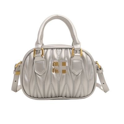 Bolso de Mensajería de Cuero Pequeño para Mujeres de Verano con Patrón Mini Plissado y Cierre postal