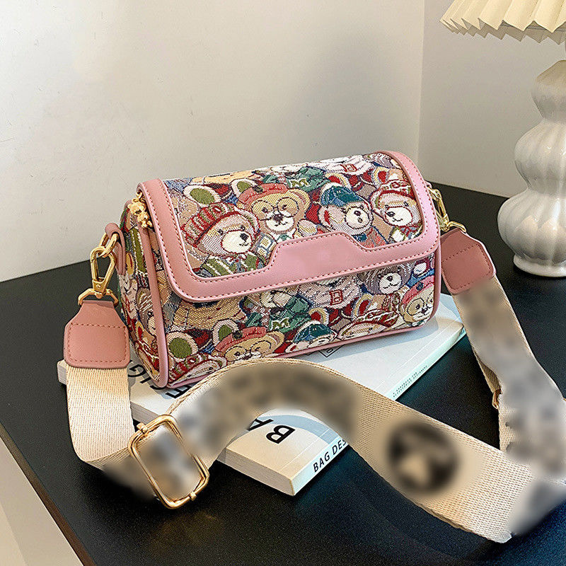 Bolso de mano de cuerpo cruzado revestido de poliéster para mujeres Diseño de oso de dibujos animados digno de Instagram