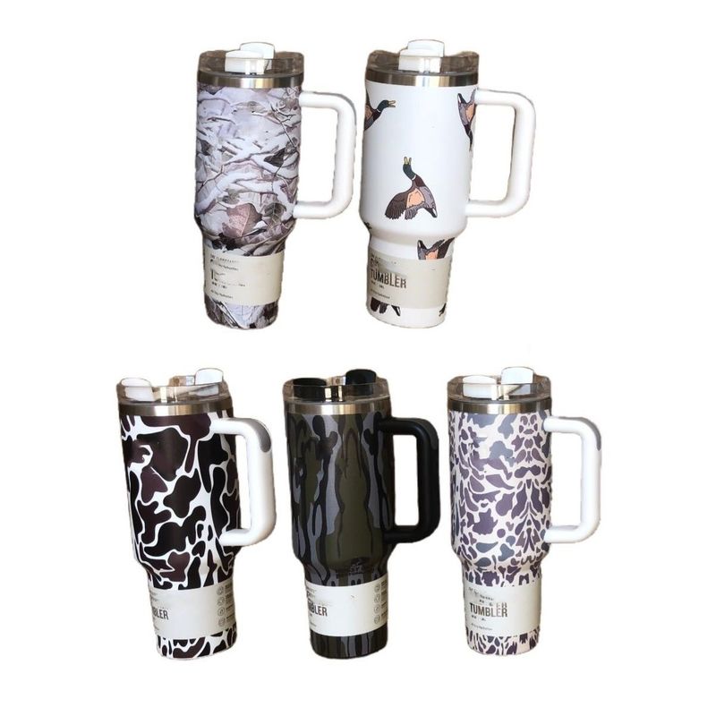 Sostenible 40oz Leopard Impresión Camuflaje Copo de paja Tumbler para bebidas calientes y frías