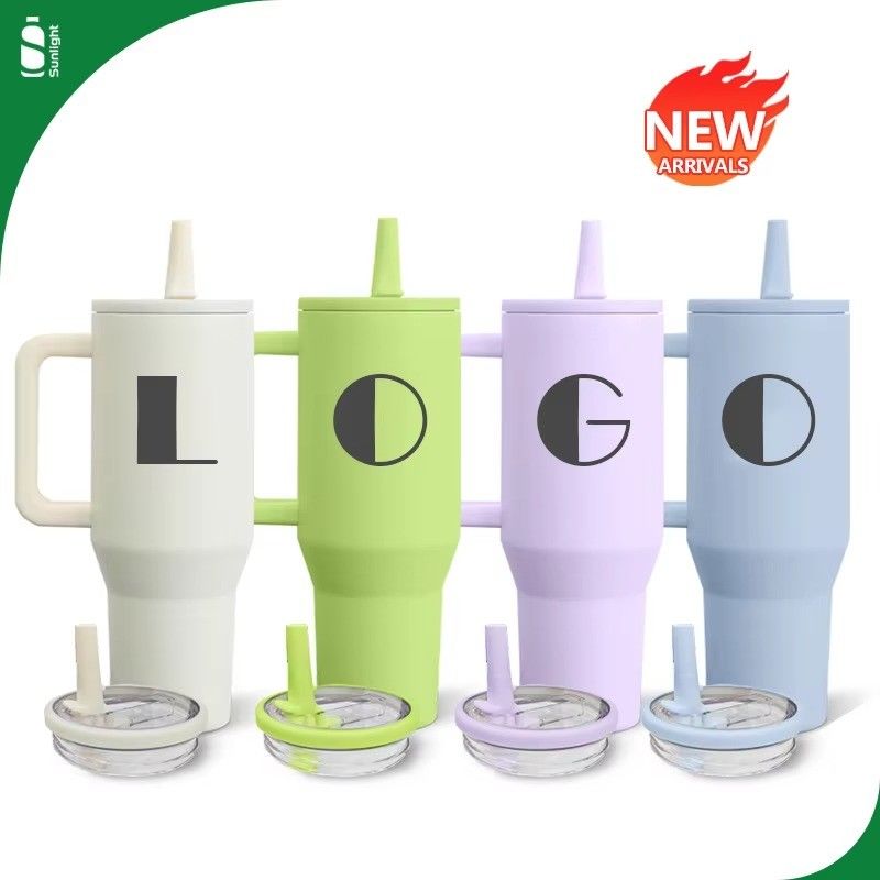 40 oz de acero inoxidable cápsula de viaje de café térmico con mango y flip top tumbler de paja